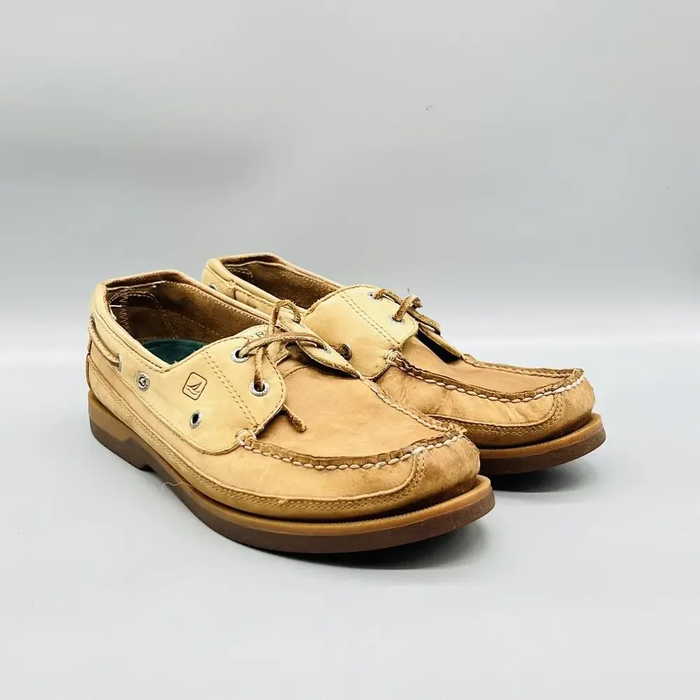 Sperry Shoes Mens 10 Brown Leather Top Sider 2 Eye Boat Moc Toe Casual Comfort